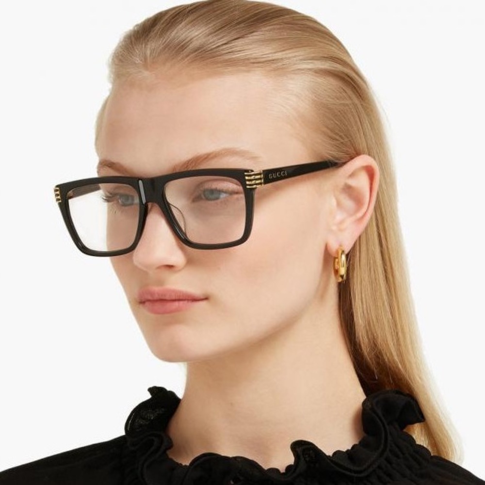 Gucci New Authentic GG0526o 001 Black and Gold Eyeglasses